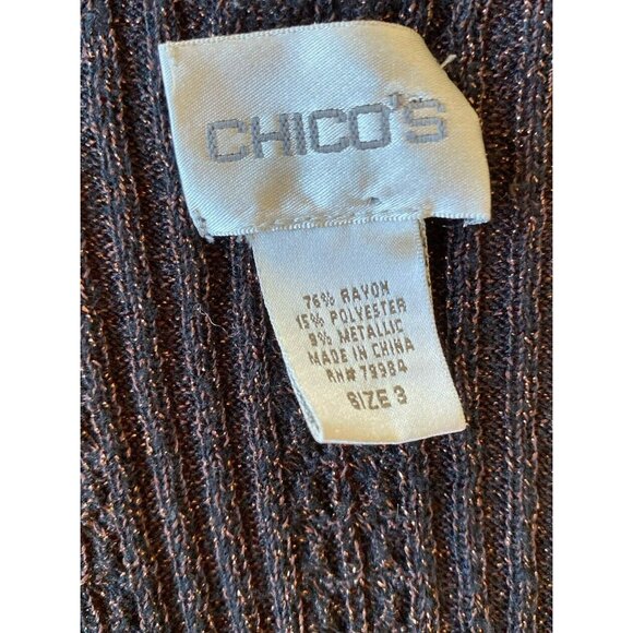 COPY - Chico's Ribbed Tank Top Size 3/XL Black Gold Metallic V-Neck Sweater - Picture 5 of 8